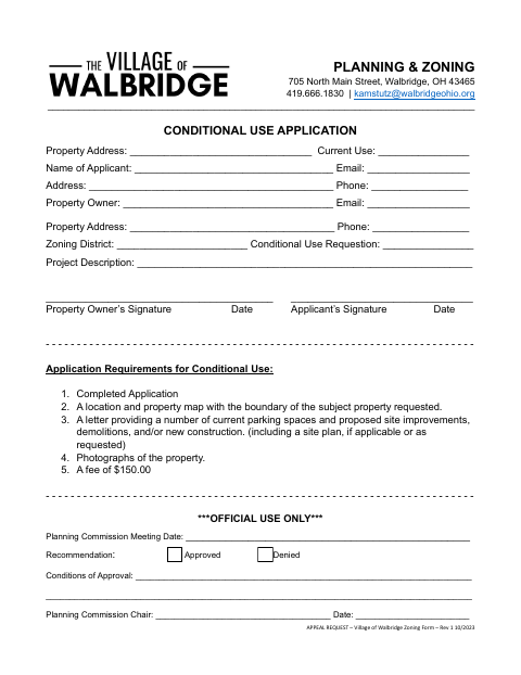 First page of the Conditional Use Application