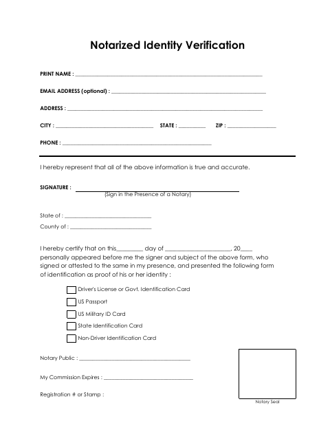 First page of the Notarized Identification Form