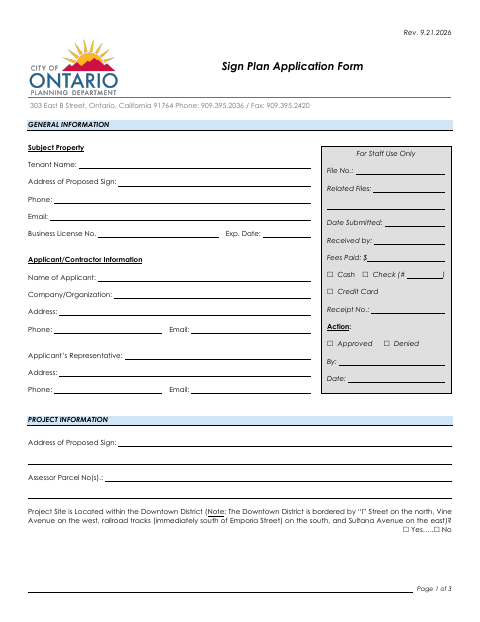 First page of the Sign Plan Application Form