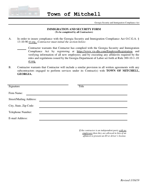 First page of the Contractor Immigration and Security Compliance Affidavit