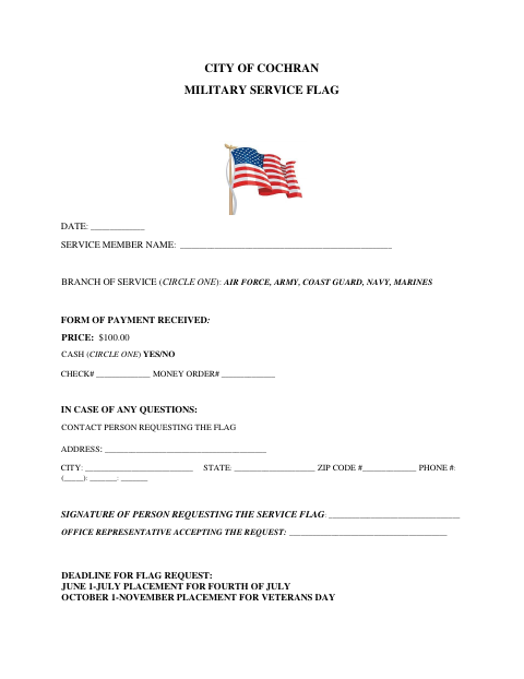 First page of the Military Service Flag Application