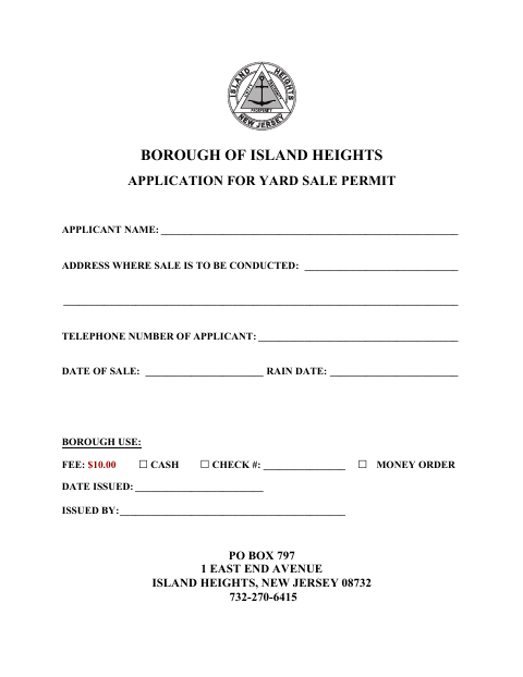 First page of the Application for Yard Sale Permit