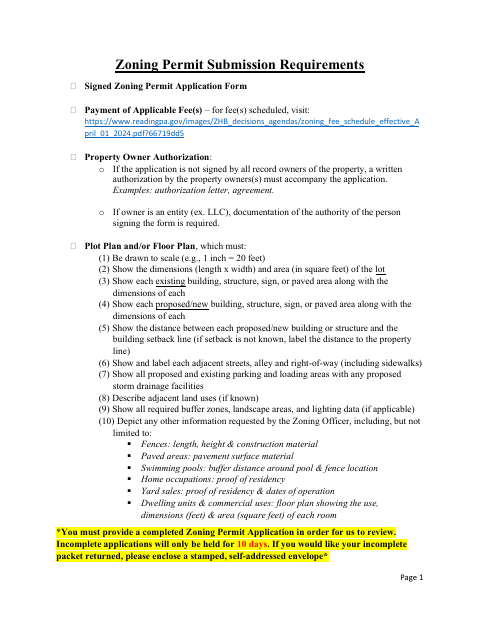 First page of the Zoning Permit Application