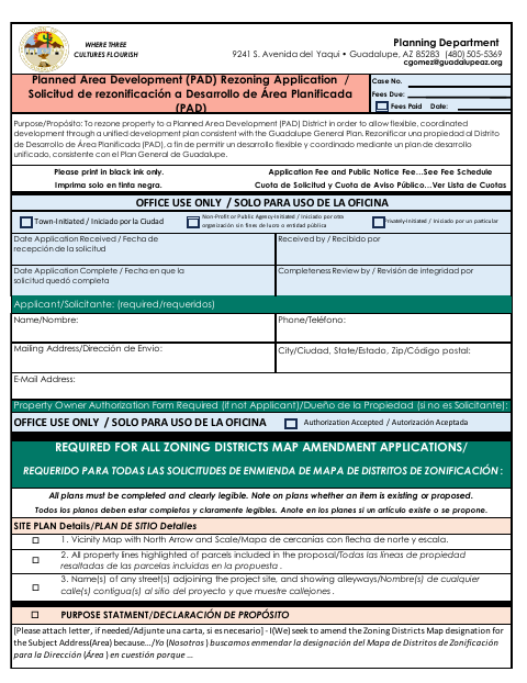 First page of the Planned Area Development (PAD) Rezoning Application
