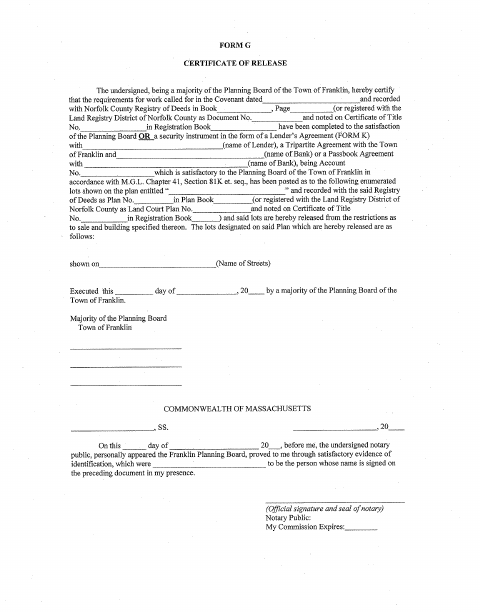 First page of the Form G Certificate of Release