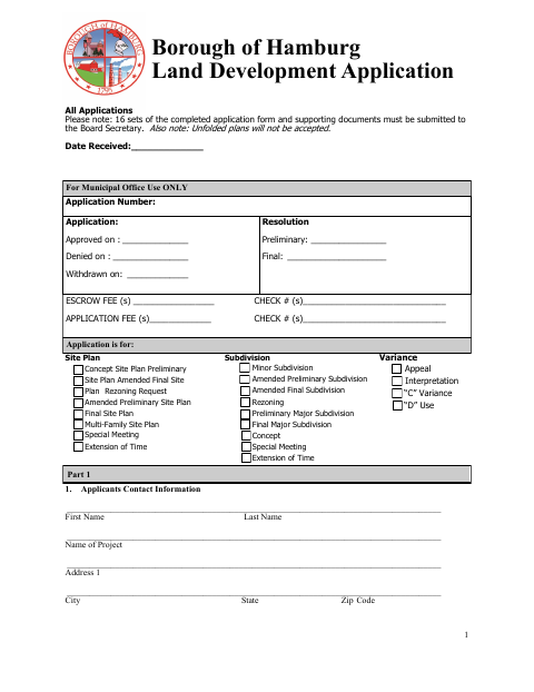 First page of the Land Development Application