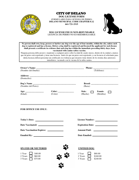 First page of the Dog License Form