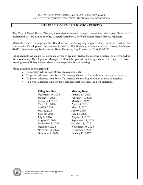 First page of the Site Plan Review Application