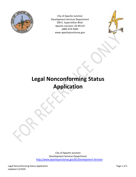 First page of the Legal Nonconforming Status Application
