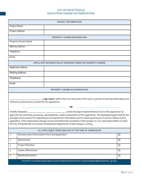First page of the Elevation Change Authorization