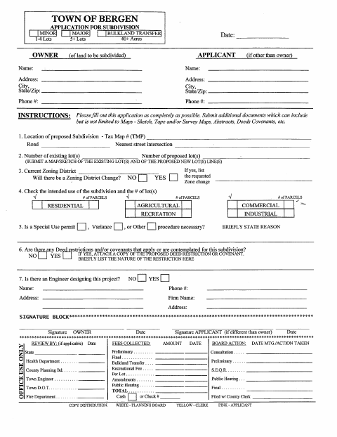 First page of the Subdivision Application