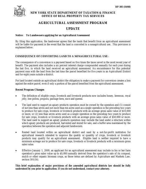 First page of the Agricultural Assessment Application