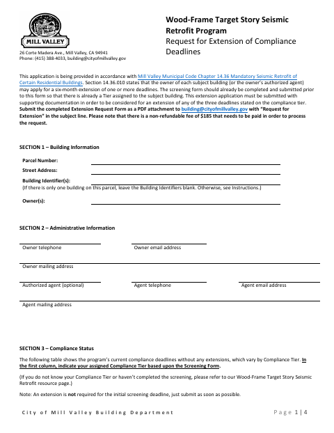 First page of the Wood-Frame Target Story Seismic Retrofit Program Request for Extension of Compliance Deadlines