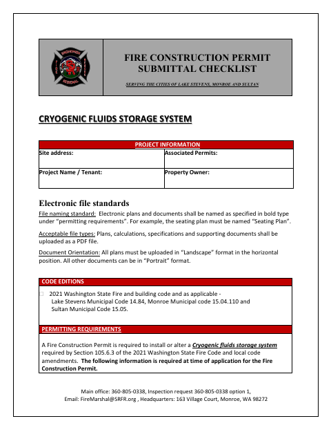 First page of the Cryogenic Fluids Storage System Submittal Checklist