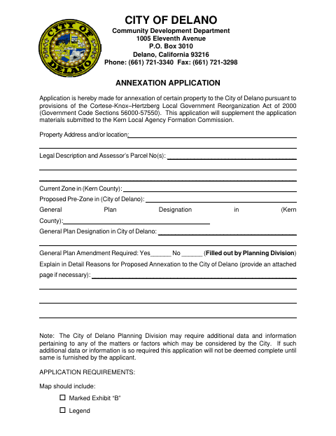 First page of the Annexation Application