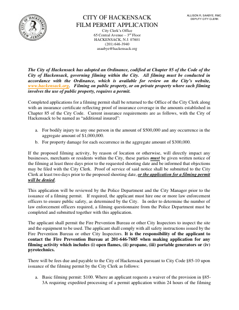 First page of the Film Permit Application