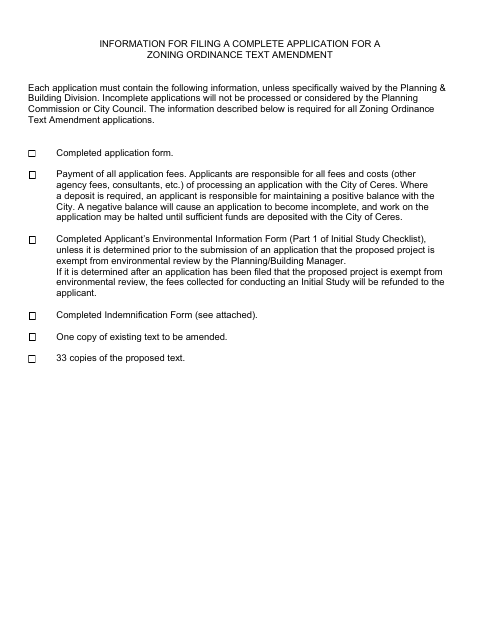 First page of the Zoning Ordinance Text Amendment Application