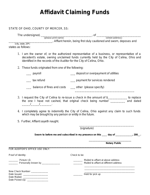 First page of the Affidavit Claiming Funds