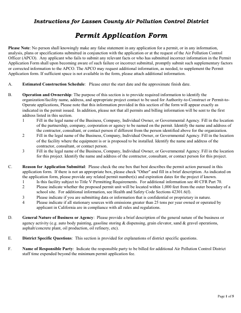 First page of the Gasoline Dispensing Facility Permit Application