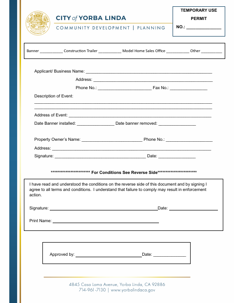 First page of the Temporary Use Permit