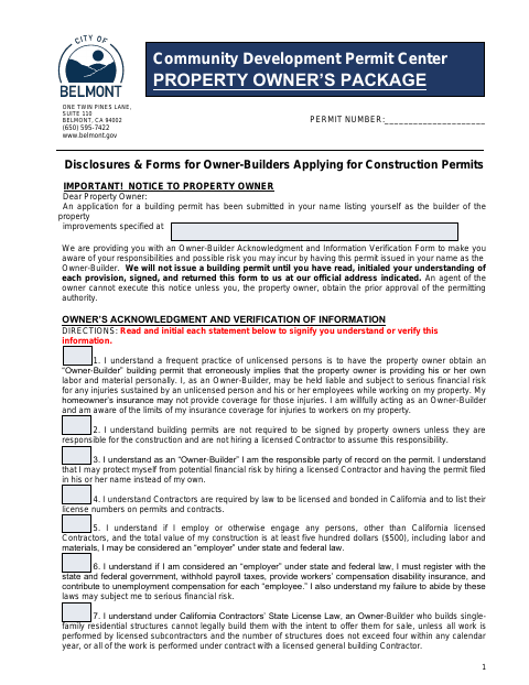 First page of the Owner-Builder Form