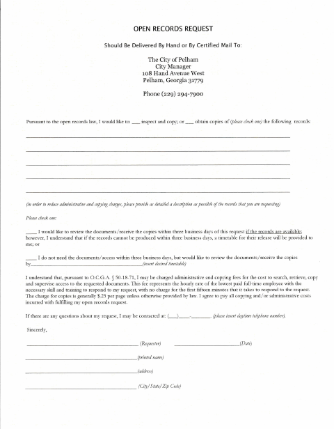First page of the Open Records Request
