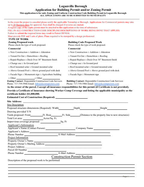 First page of the Application for Building Permit and/or Zoning Permit