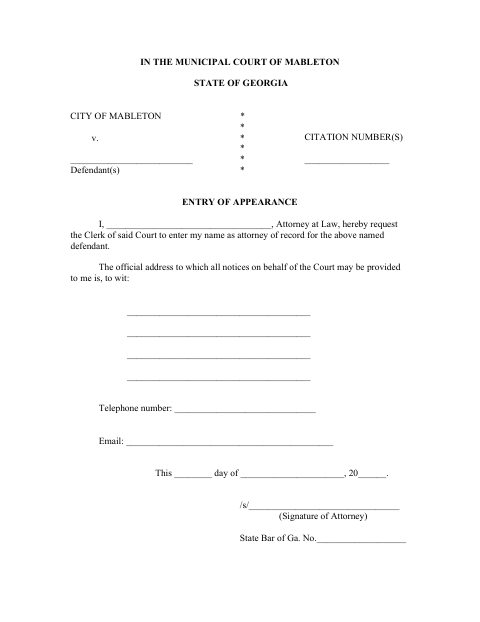 First page of the Entry of Appearance