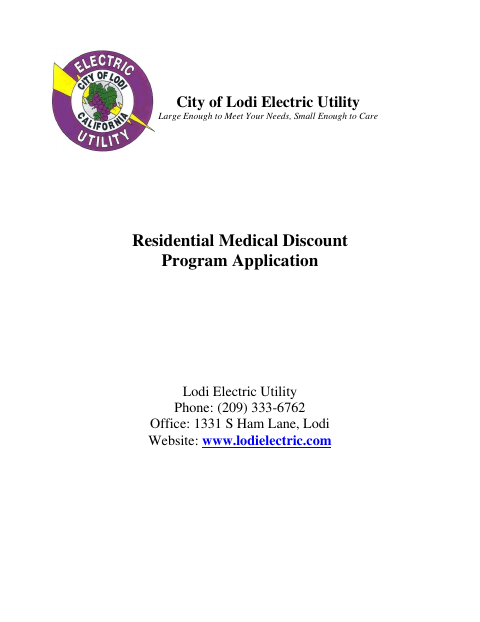 First page of the Residential Medical Discount Program Application