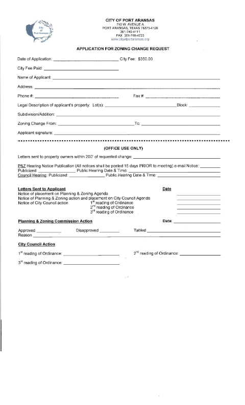 First page of the Application for Zoning Change