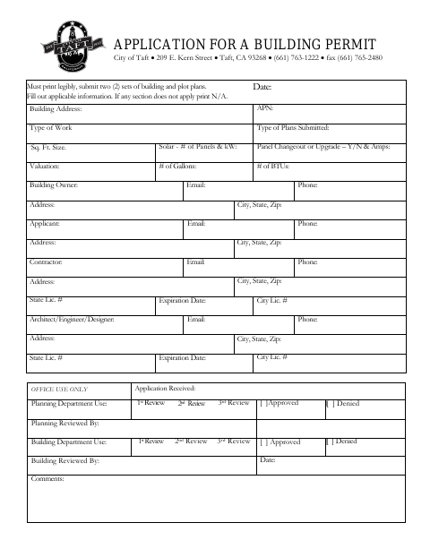 First page of the Building Permit Application