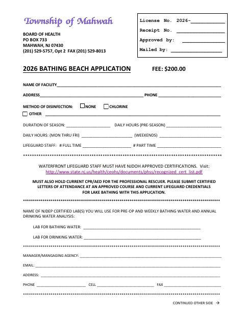 First page of the Bathing Beach Application