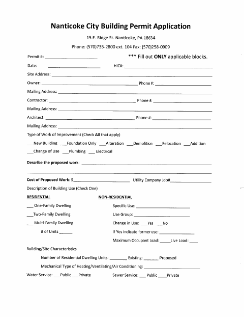 First page of the Building Permit Application