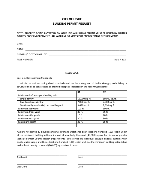 First page of the Building Permit Request