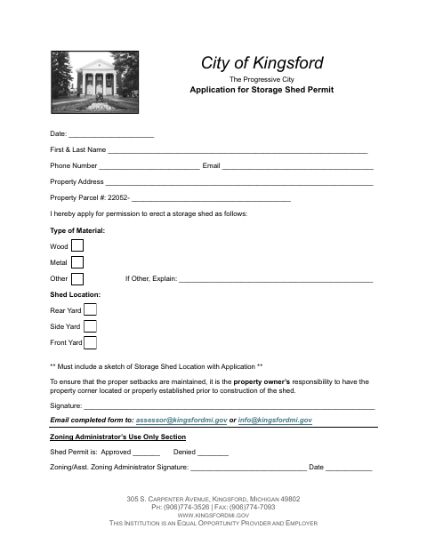 First page of the Storage Shed Permit Application