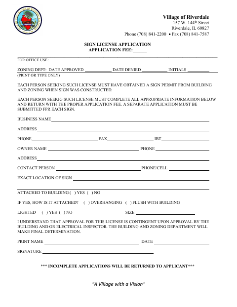 First page of the Sign License Application