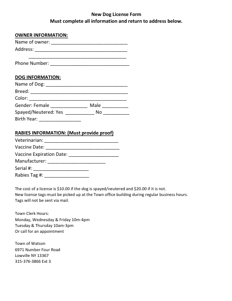 First page of the New Dog License Form