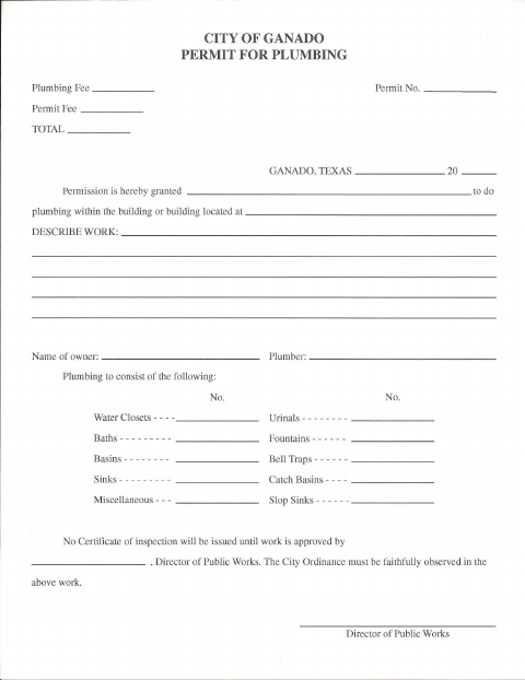 First page of the Plumbing Permit