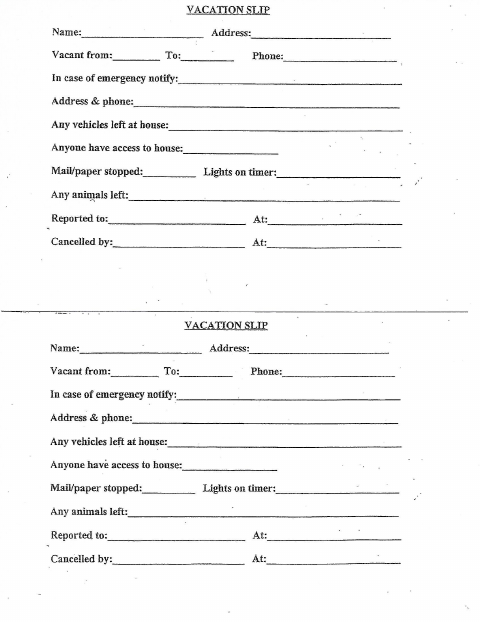 First page of the Vacation Slip