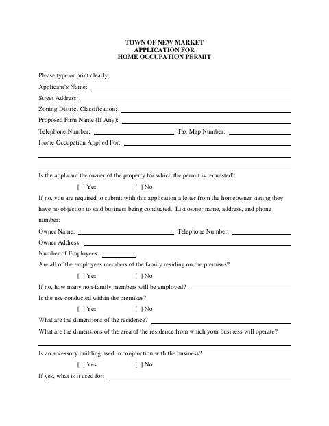 First page of the Application for Home Occupation Permit