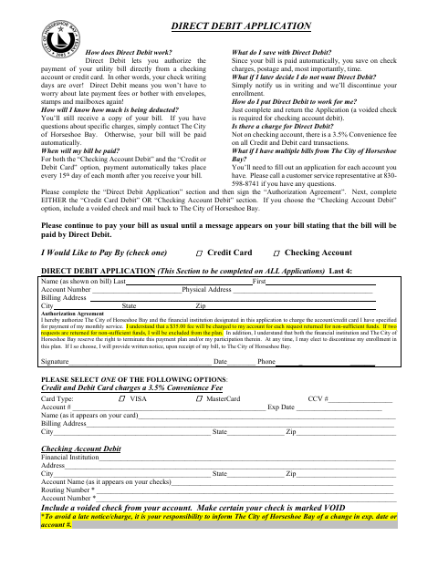 First page of the Direct Debit Application