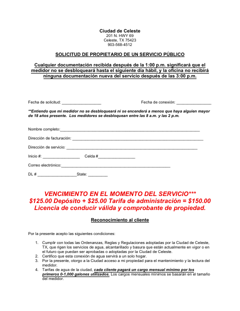 First page of the Water Service Owner Application