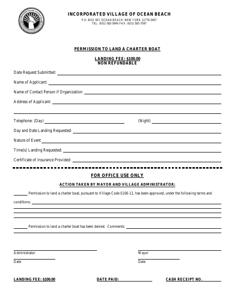 First page of the Permission to Land a Charter Boat