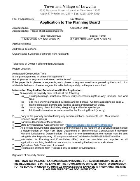 First page of the Application to the Planning Board