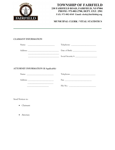 First page of the Notice of Tort Claims Form