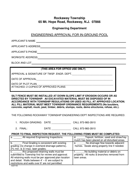First page of the Engineering Approval for In-Ground Pool