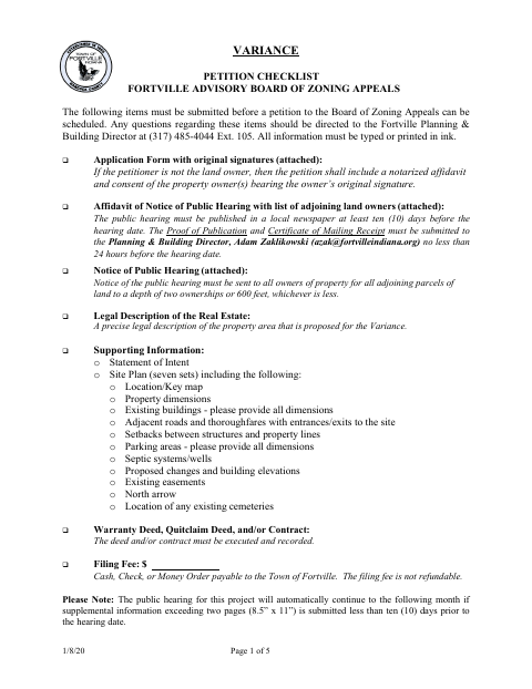 First page of the Zoning Variance Application