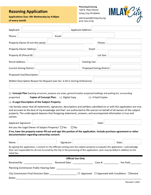 First page of the Rezoning Application