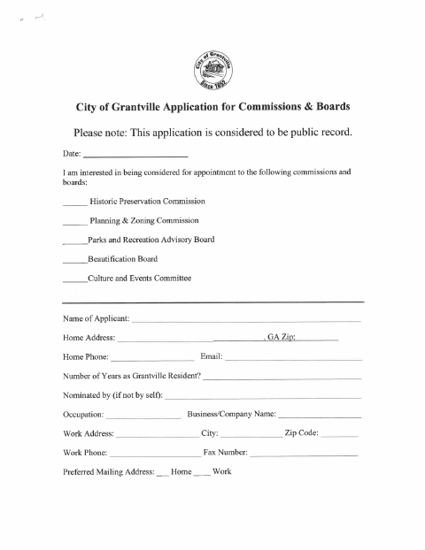 First page of the Application for Commissions and Boards