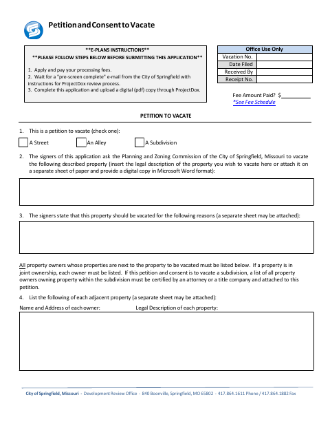 First page of the Petition and Consent to Vacate